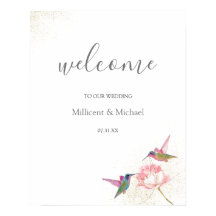 Blommigt Hummingbird Guld Watercolor Välkomstskylt