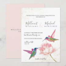 Blommigt Hummingbird Rosa Guld Watercolor Bröllop