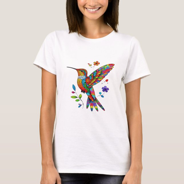Blommigt Hummingbird Shirt, Animal Lover Tee, Bird T Shirt (Framsida)