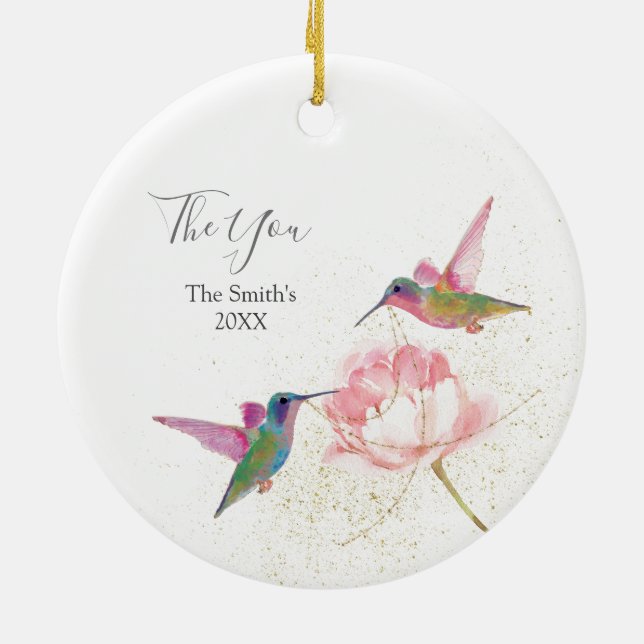 Blommigt Hummingbird Wedding Favor Ornament (Baksidan)