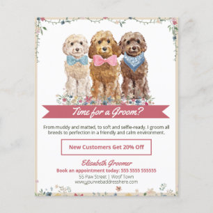 Blommigt Hund Groomer Flyer med sockapoos