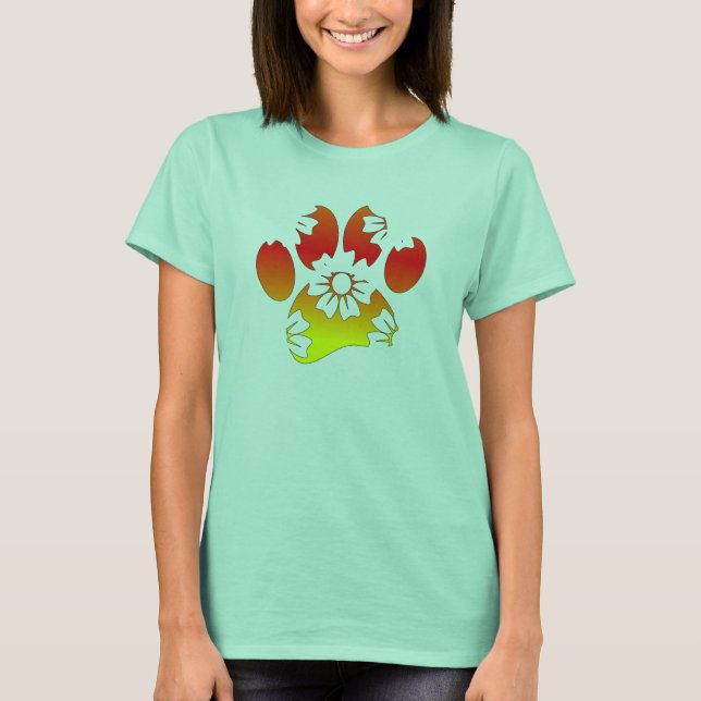 Blommigt Hund Pau-utskrift T Shirt (Framsida)