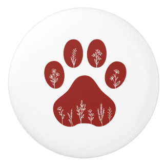 Blommigt Hund Paw Print Cabinet Knob Drag Wildblom Knopp