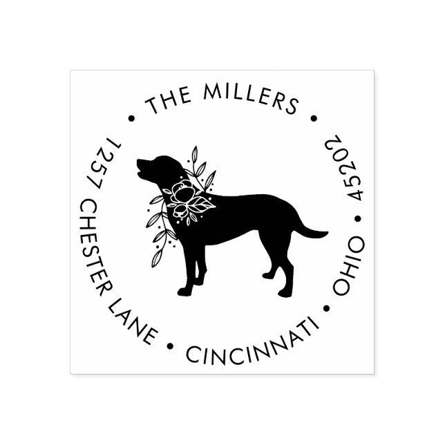 Blommigt Hund Silhouette Round Returadress Frimärk Stämpel (Tryck)