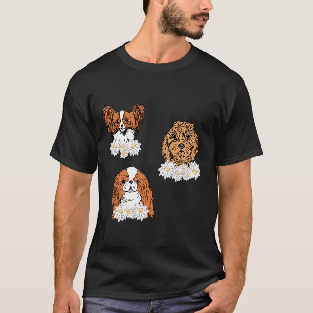 Blommigt Hundar Papillon English Hund Spain Golden T Shirt (Framsida)