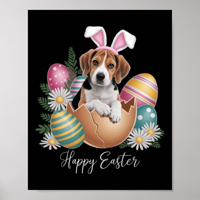 Blommigt Hundar Påsk Dagen Cute Beagle Hund Puppy  Poster (Framsidan)