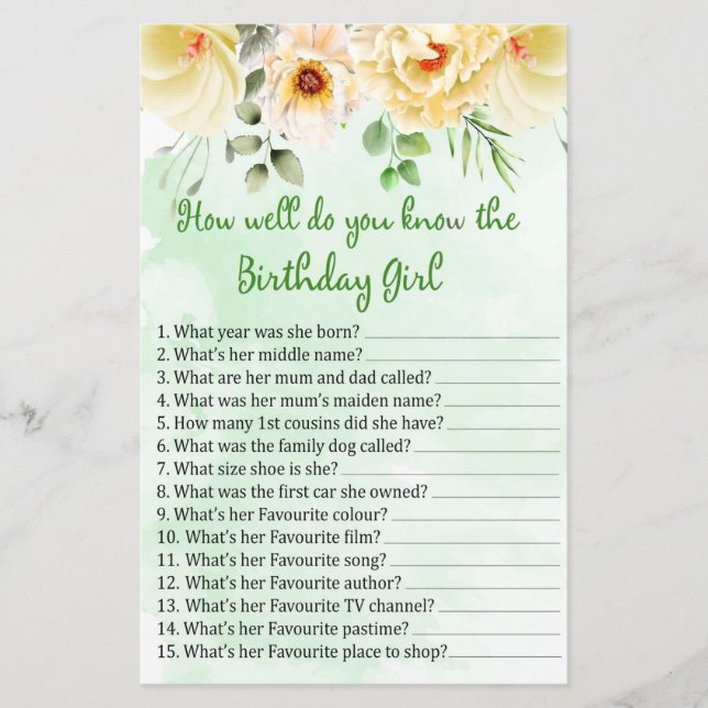 Blommigt Hur bra känner du till födelsedagstjuven? (Framsida)