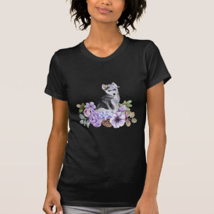 Blommigt Husky Puppy T Shirt