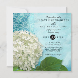 Blommigt Hydrangea Blue White Classic Elegant Form Inbjudningar