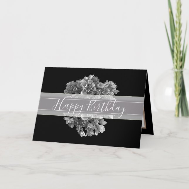 Blommigt Hydrangea Flower Bouquet Silver Birthday Kort (Framsida)