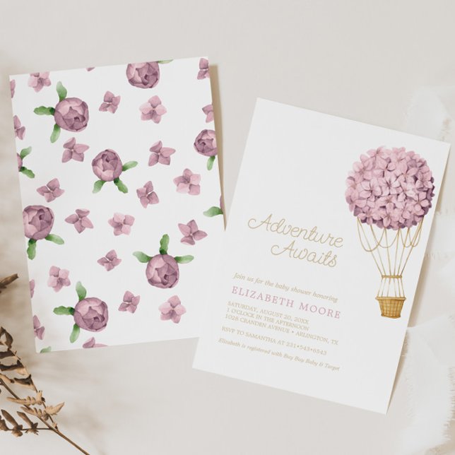 Blommigt Hydrangea Luft Balloon Baby Shower | Inbjudningar (Skapare uppladdad)