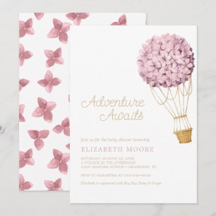 Blommigt Hydrangea Luftballong Baby Shower   Inbjudningar