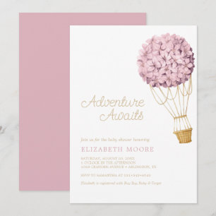 Blommigt Hydrangea Luftballong Baby Shower Inbjudningar