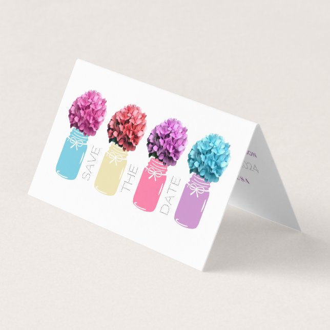 Blommigt Hydrangea Mason Burk Spara datumkortet Visitkort (Framsida)