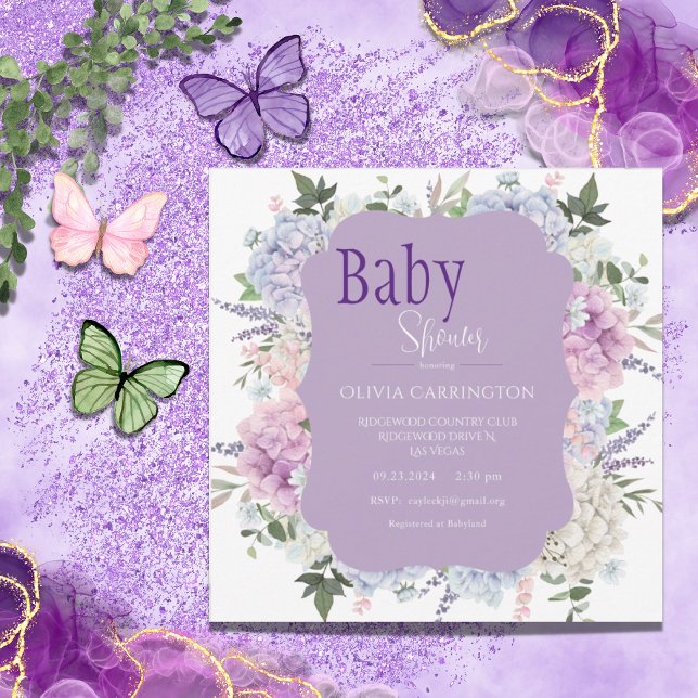 Blommigt Hydrangea Watercolor Elegant Baby Shower Inbjudningar (Skapare uppladdad)