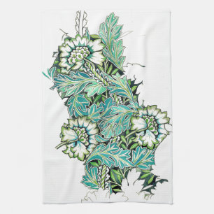 blommigt i Art nouveau illustration av vitblomma f Kökshandduk
