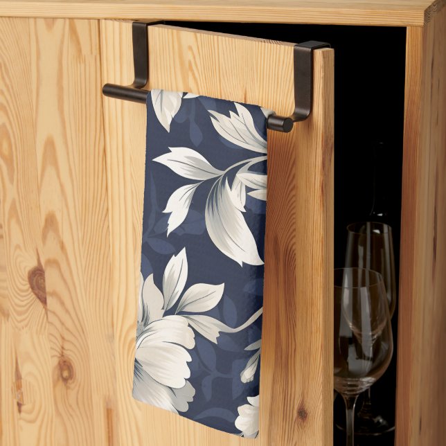 Blommigt i blått kökshandduk (Thirds Fold)