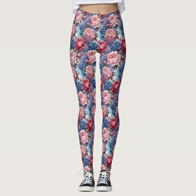 Blommigt i blått och Rosa Leggings (Framsida)