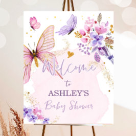 Blommigt i Butterfly Garden Girl Baby Shower Välko Poster