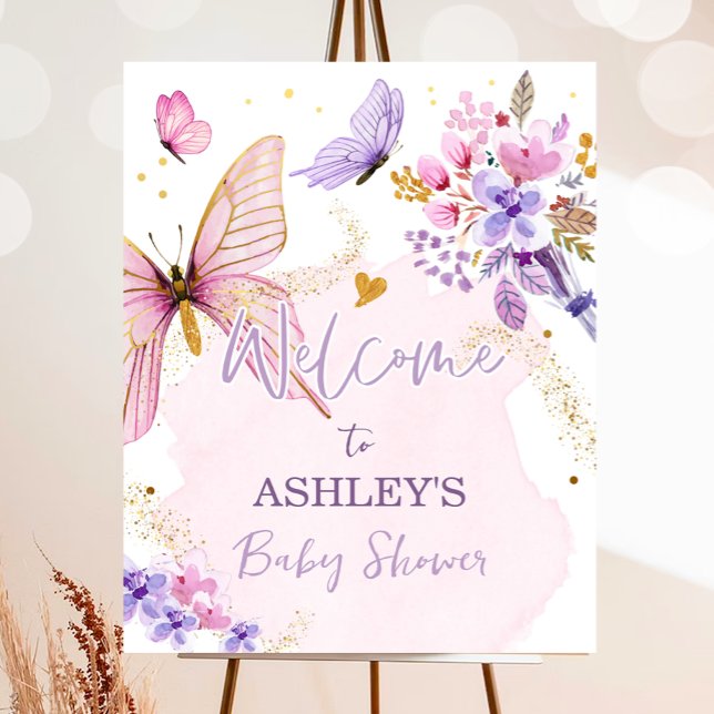 Blommigt i Butterfly Garden Girl Baby Shower Välko Poster (Skapare uppladdad)