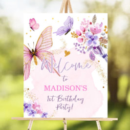 Blommigt i Butterfly Garden Rosa Girl Birthday Väl Poster