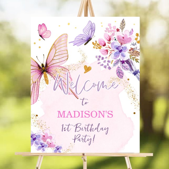 Blommigt i Butterfly Garden Rosa Girl Birthday Väl Poster (Skapare uppladdad)