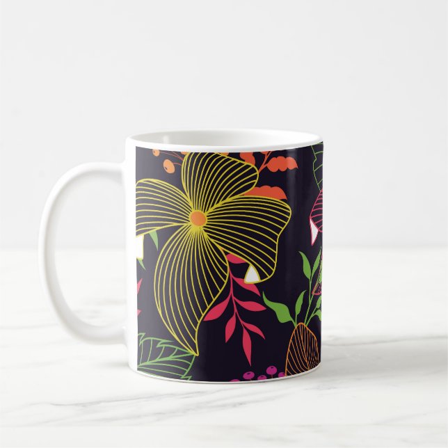 blommigt i elegant, sömlös mönster, konstnärlig de kaffemugg (Vänster)