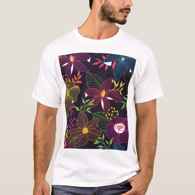 blommigt i elegant, sömlös mönster, konstnärlig de t shirt (Framsida)