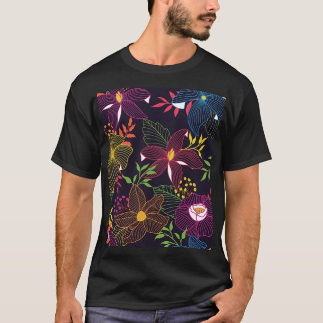 blommigt i elegant, sömlös mönster, konstnärlig de t shirt (Framsida)
