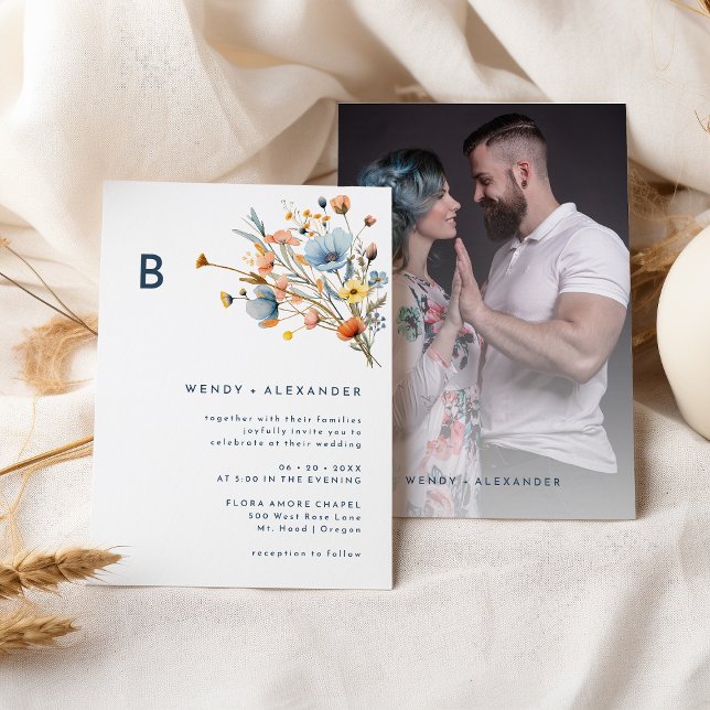 Blommigt i fetstil Monogram Bröllop Photo Inbjudningar (Skapare uppladdad)
