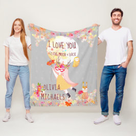 Blommigt "I Kärlek You to måne & back" Vattenfärg Fleecefilt