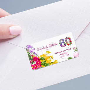 blommigt i modern returetiketter vid 60 års ålder adressetikett