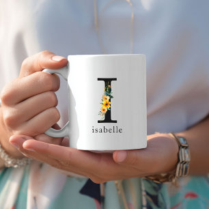 Blommigt I Monogram Mugg med Editable Namn
