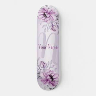 Blommigt i Monogram Rosa Namn Violet Lila Modern Mini Skateboard Bräda 18,5 Cm