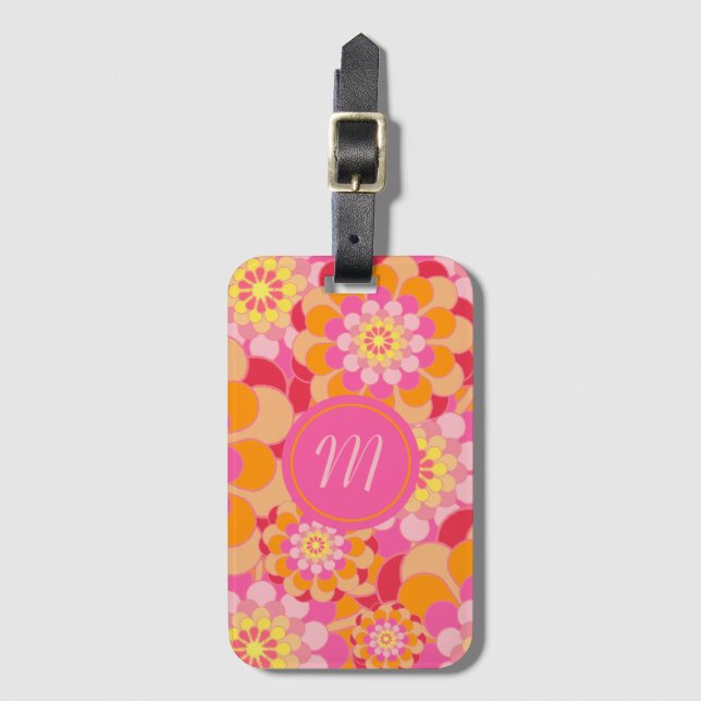 Blommigt i Orange- och Rosa-resagemärkning Bagagebricka (Framsida vertikal)