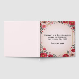 Blommigt i Rosa Bröllop Guest Bok