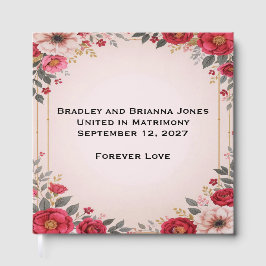 Blommigt i Rosa Bröllop Guest Bok