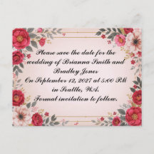 BLOMMIGT i ROSA BRÖLLOP SPARA DATUM