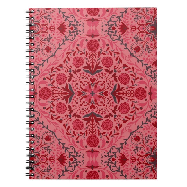 Blommigt i rött och vattenmelon rosa anteckningsbok (Framsidan)