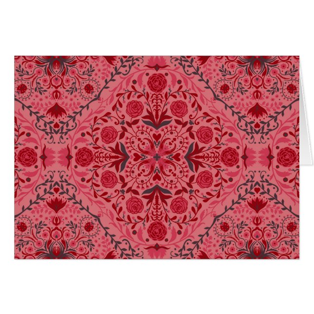 Blommigt i rött och vattenmelon rosa hälsningskort (Framsidan Horizontal)