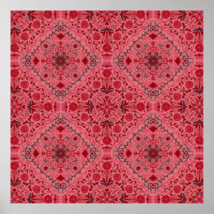 Blommigt i rött och vattenmelon rosa poster