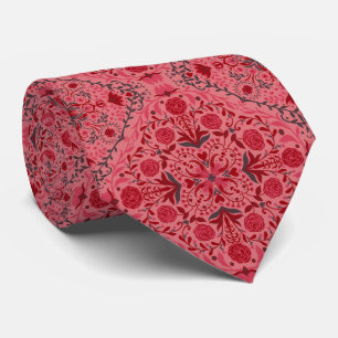 Blommigt i rött och vattenmelon rosa slips