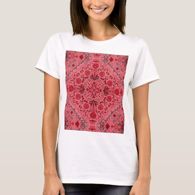 Blommigt i rött och vattenmelon rosa t shirt (Framsida)