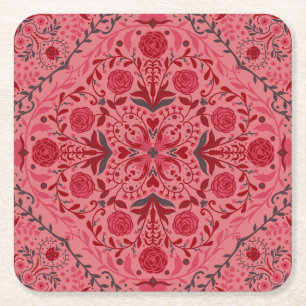 Blommigt i rött och vattenmelon rosa underlägg papper kvadrat