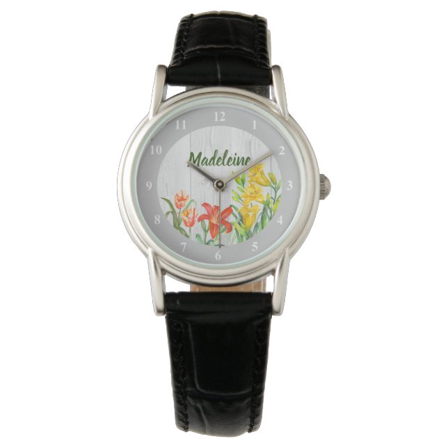 Blommigt  i Rustic Watercolor Vår blommor Art Armbandsur (Framsida)