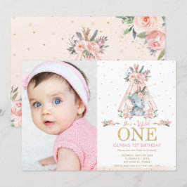 Blommigt i stammen Elefant Vild en första födelsed Inbjudningar