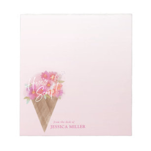 Blommigt Ice Cream Cone Här är Scoop Anteckningsblock