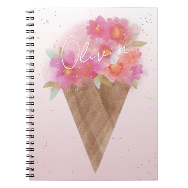 Blommigt Ice Cream & Namn Spiral fotopatbok Anteckningsbok (Framsidan)