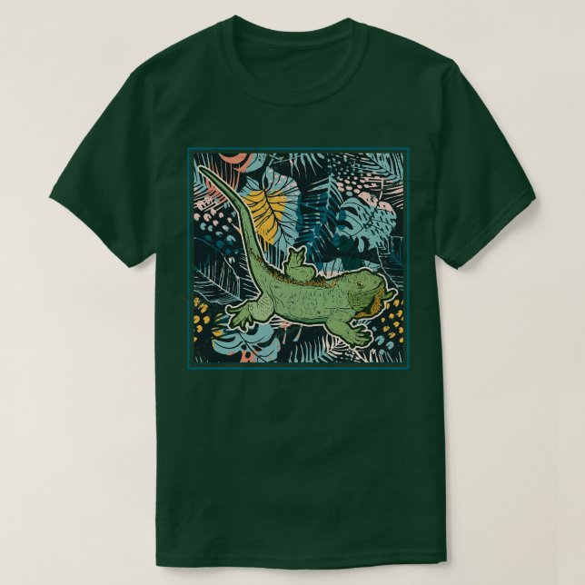 Blommigt Iguana T Shirt (Design framsida)