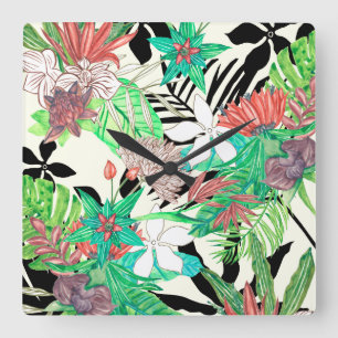 Blommigt II Fyrkantig Klocka